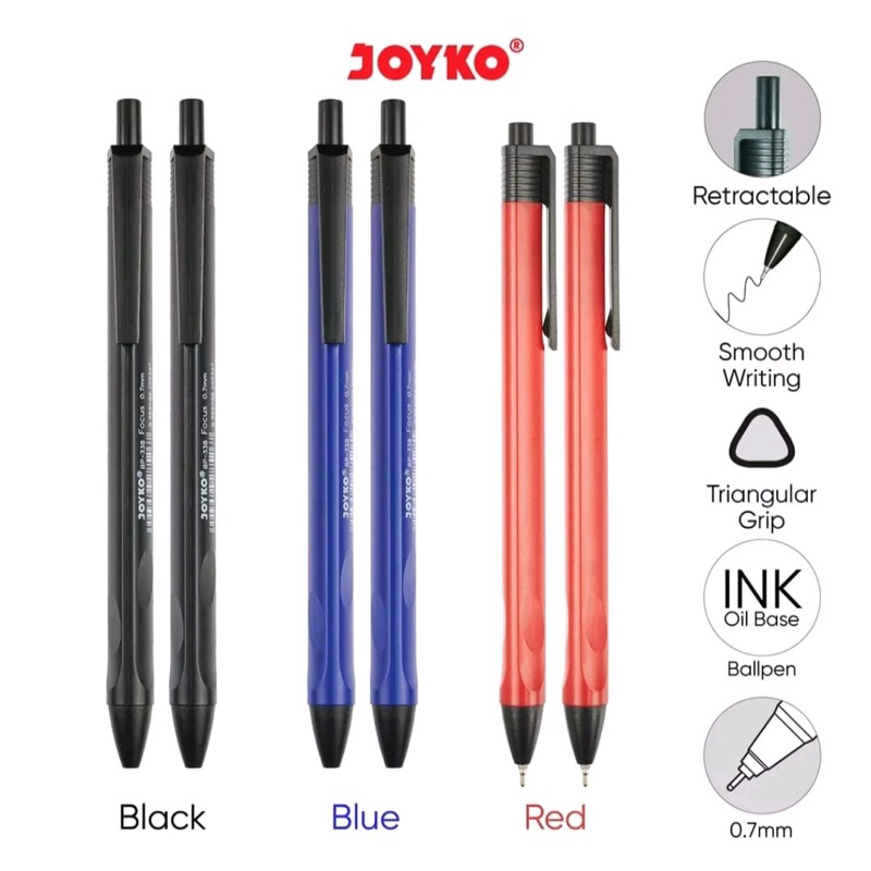 

(1Dus) Ball Pen Joyko BP-338 0.7mm Vokus Triangular Grip Pulpen Pena Point Bolpen 12pcs ( 0.7 mm 1 Dus Box 12 pcs )