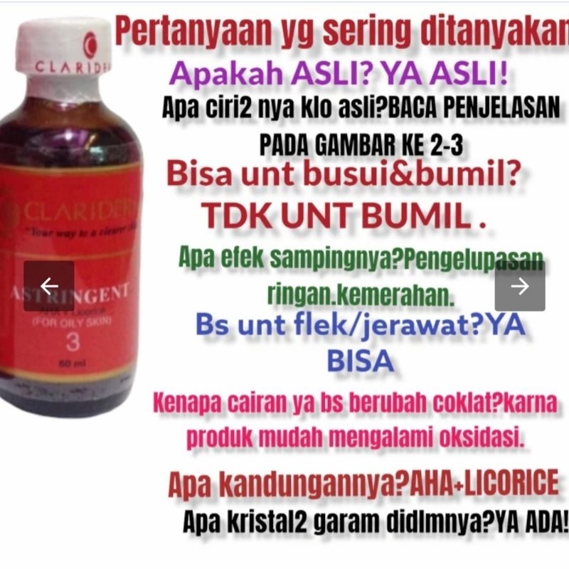 CLARIDERM & RDL ASLI TONER GLOWING & PELICIN/TONER CLARIDERM ORIGINAL 100%