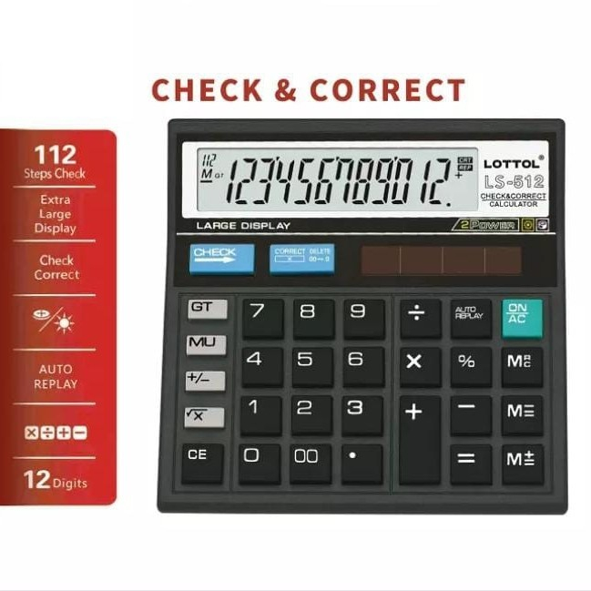 

Kalkulator Check & Correct 12 Digit Kalkulator Layar Besar Dual Batre