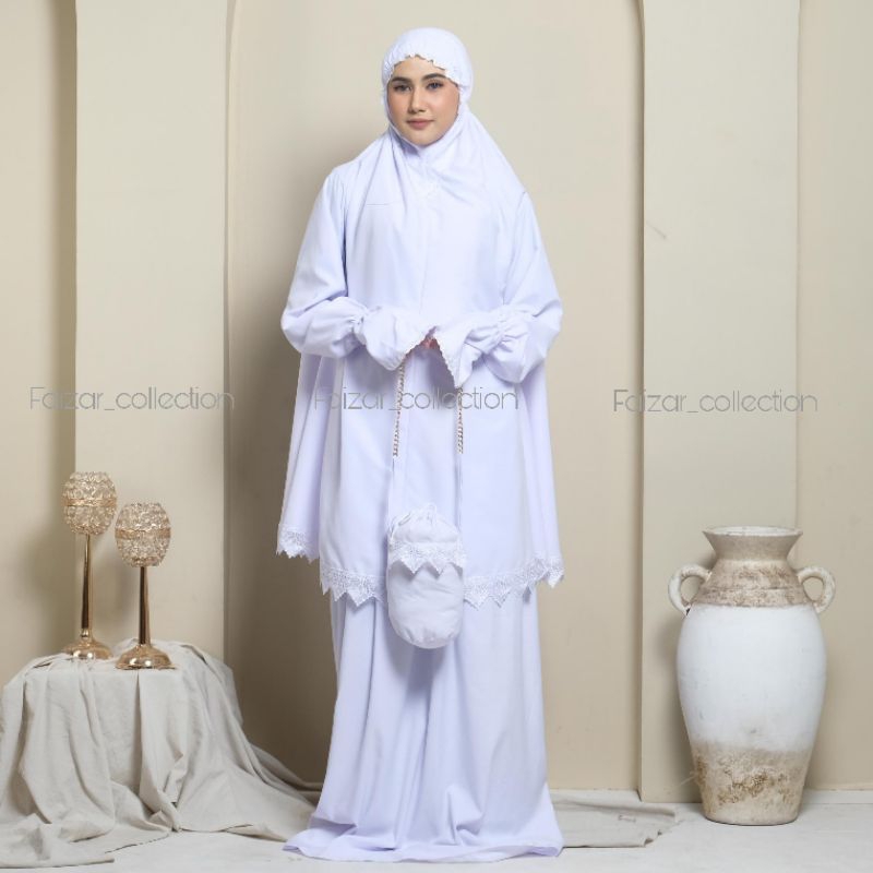 PREMIUM FAIZAR COLLECTION - MUKENA DEWASA STELAN BERLENGAN UMROH DAN HAJI MUKENAH TANGAN POTONGAN