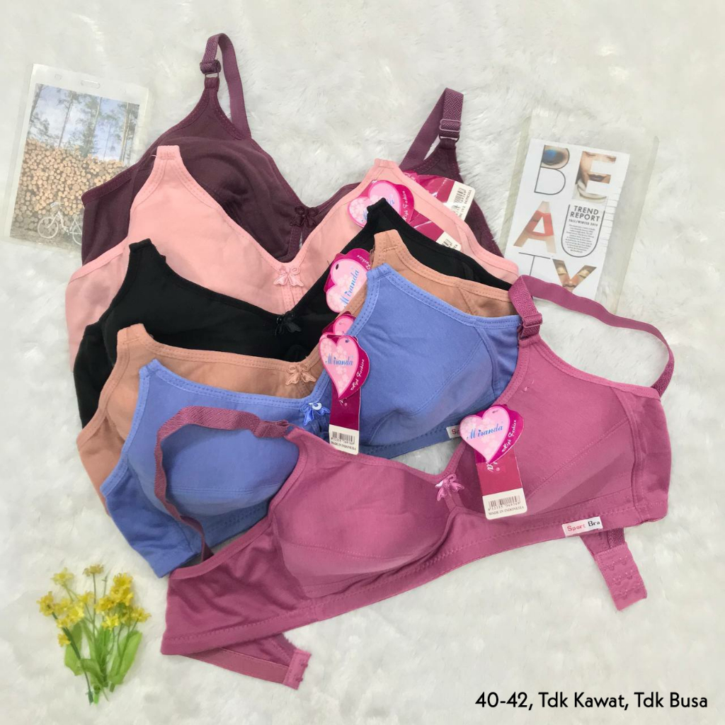 BF75 - MIRANDA Bra Tanpa Busa Tanpa Kawat 34-42 Kait 2 BH Katun Polos Underwear Dewasa Import Murah 