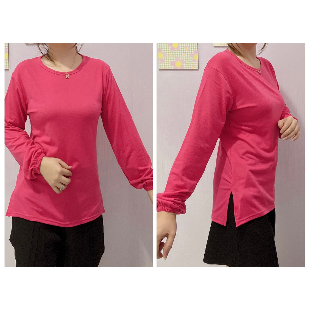 Kaos wanita lengan panjang polos lengan karet
