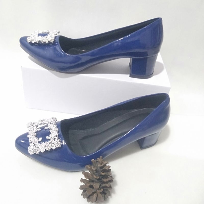 AF1010 sepatu wanita heels pantopl  5cm sepatu kerja wanita lengkap aksesories  biru navy