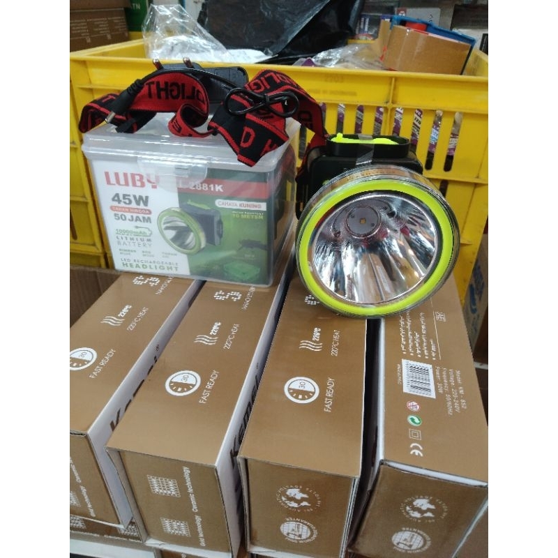 Original Senter Kepala LED Selam Luby 45 wat Cahaya Kuning Baterai 10.000mah