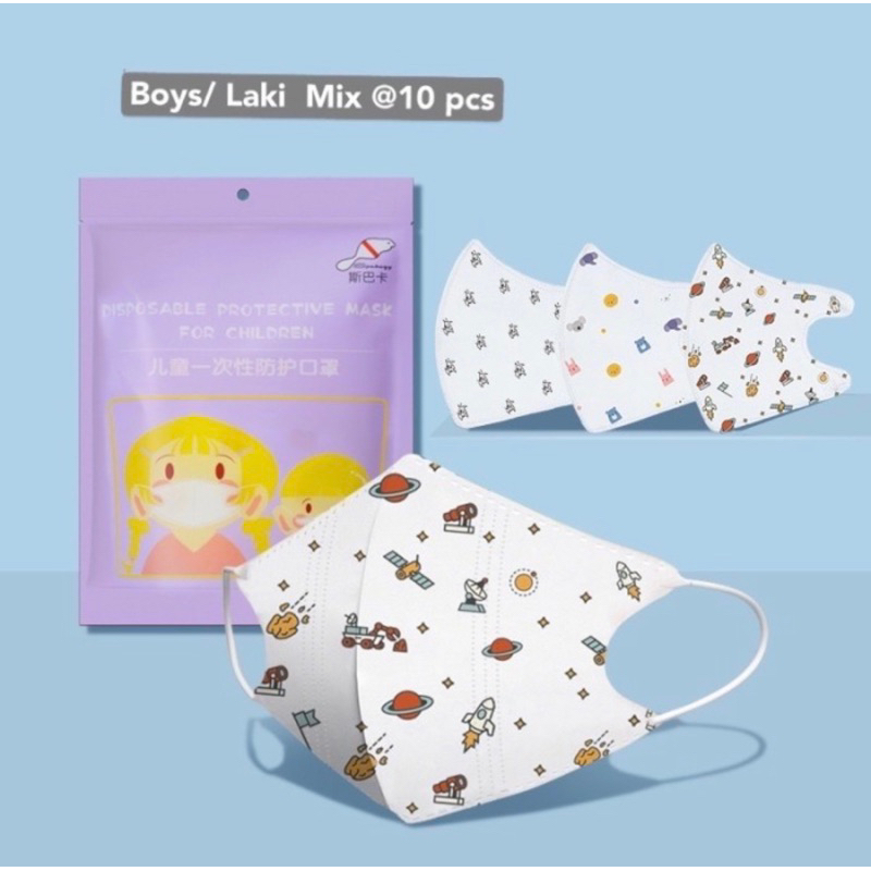 Masker Anak 3D Duckbill 4 Layer with Adjustable Strap 1 pak (isi 10pc)