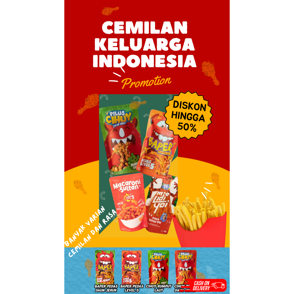 

cemilan keluraga indonesia / sncek makanan ringan basreng / pilus/makaroni/pedas/mie lidi/original