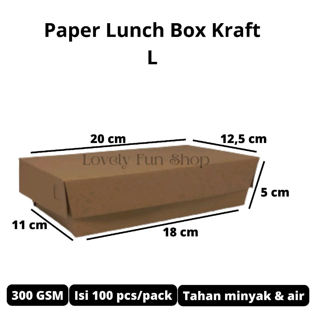 [1 pack] Paper Lunch Box size L isi 100 pcs / Dus Kraft Laminasi / Kemasan Kotak Makan Kertas Sekali