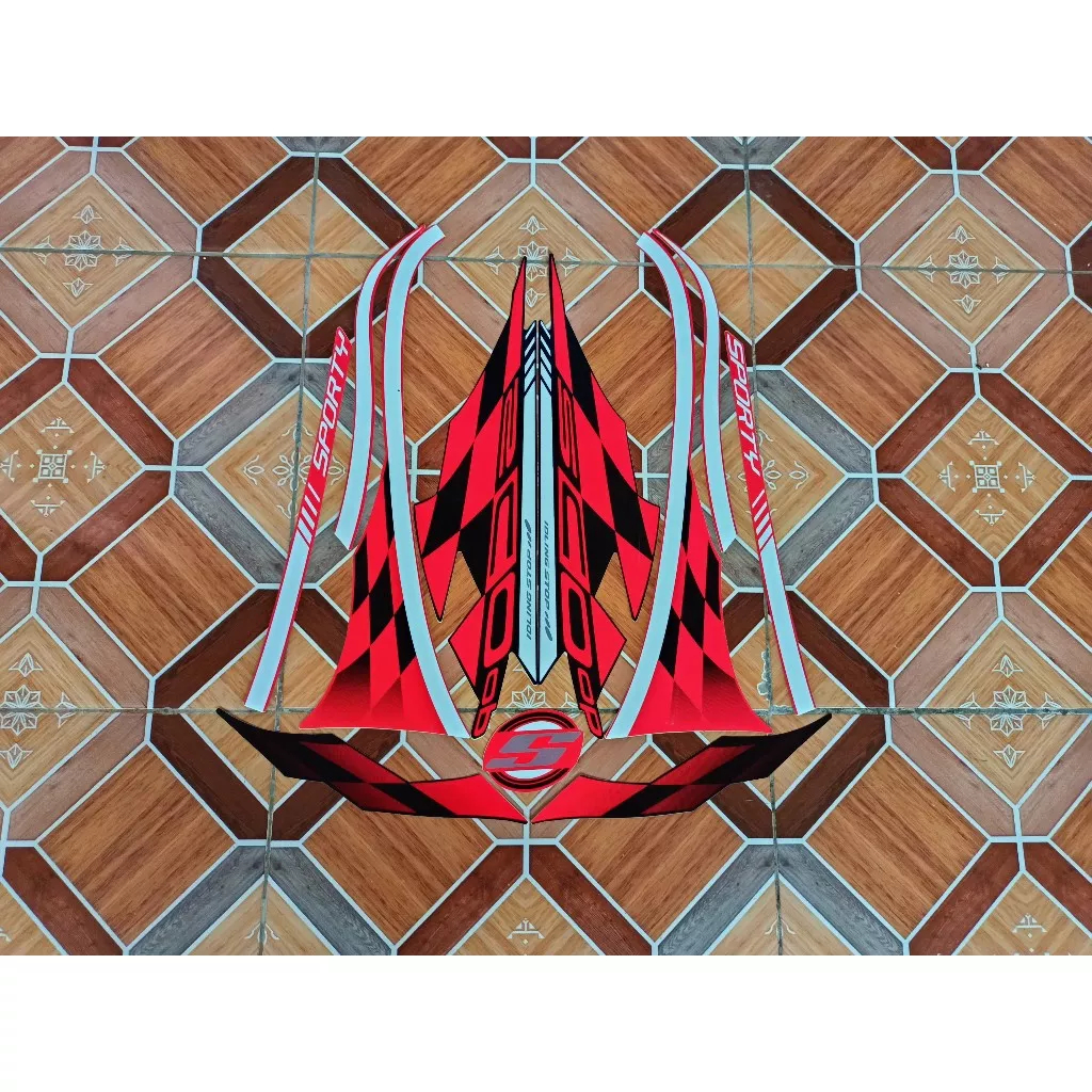 stiker striping honda scoopy 2018 sporty hitam merah lis body original