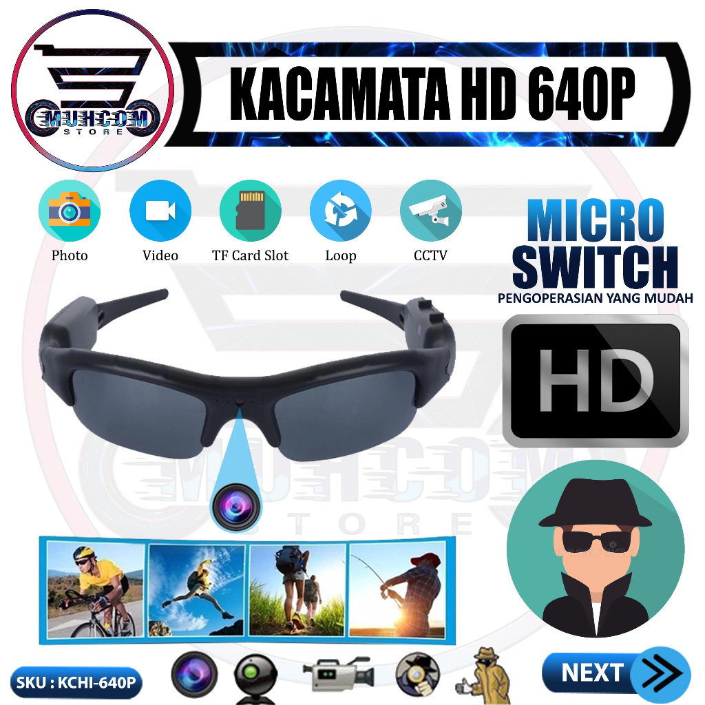 Action Camera Mini Spycam Kamera Kacamata Hitam Eyewear Sunglasses Kamera HD 720P Camcorder Hidden S