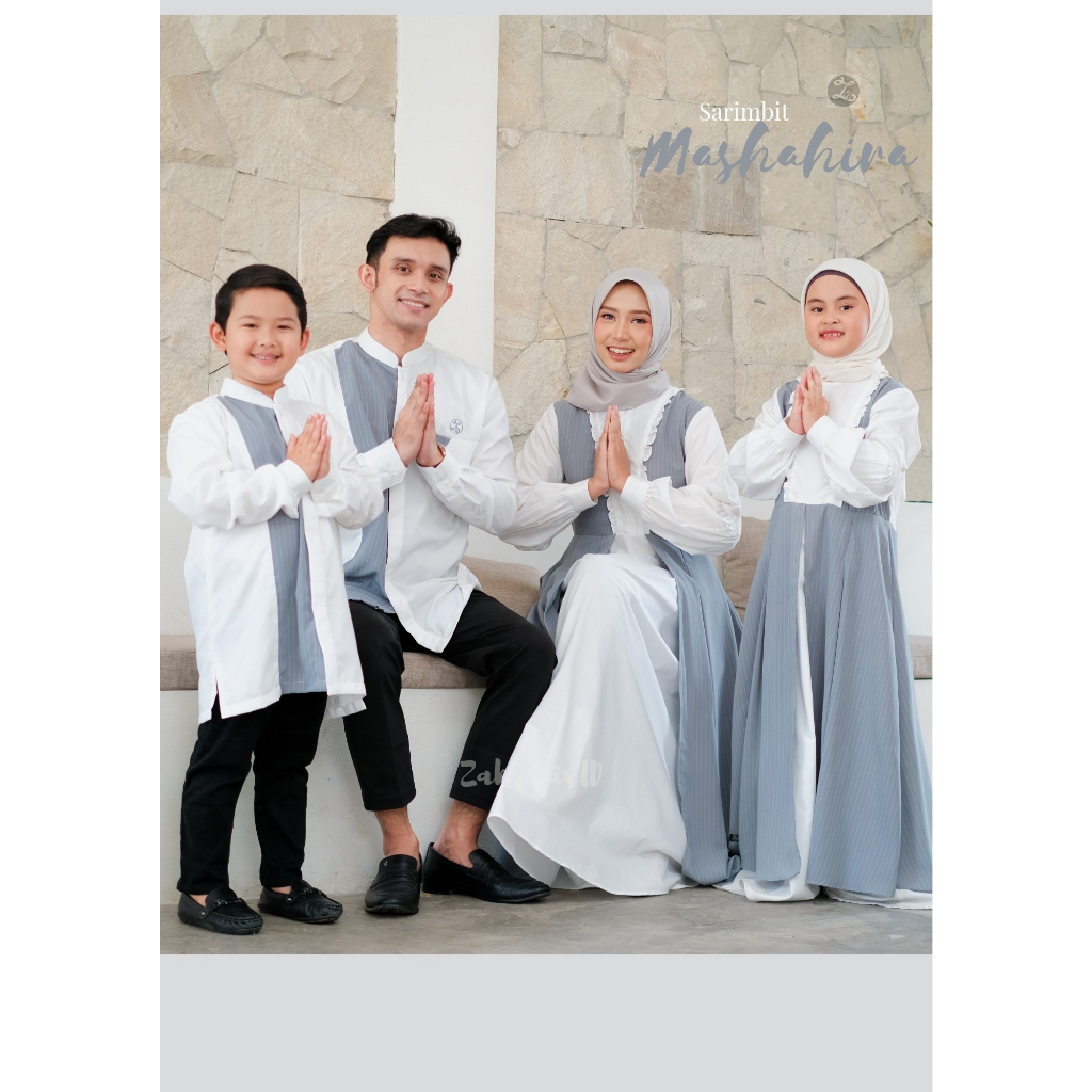 Zahranis-Sarimbit Mashahira Grey White-Ungu-Navy Gamis Koko Dewasa Anak