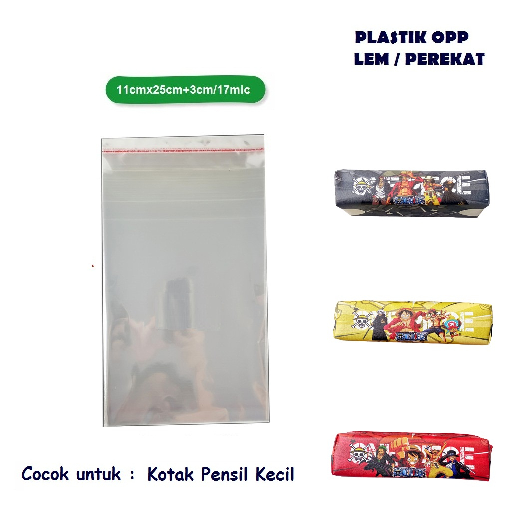 

Plastik OPP Pembungkus dengan Lem Perekat Plastik 11cmx25cm isi 100 Lembar