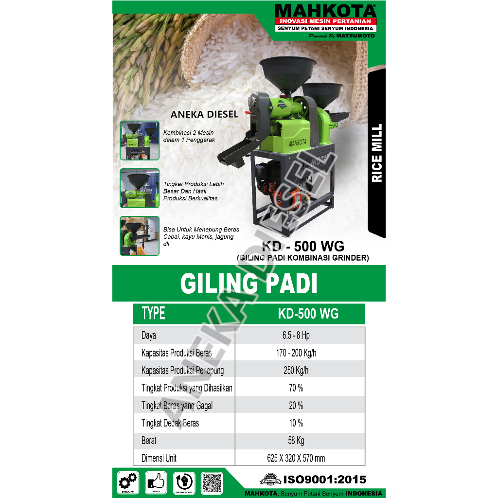 Mesin Giling Padi KD 500WG MAHKOTA Mesin Gilingan Selep Padi dan Tepung KD 500WG MAHKOTA
