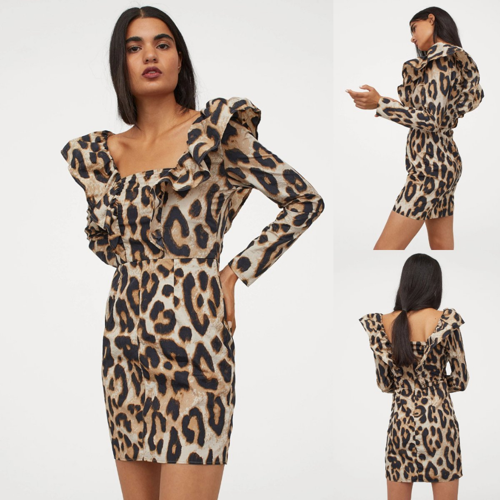 HM Leopard Flounce Shoulder Mini Dress - 4008
