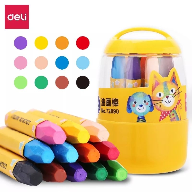 

Crayon Pewarna Deli 12 dan 24 warna oil pastel desain Barrel