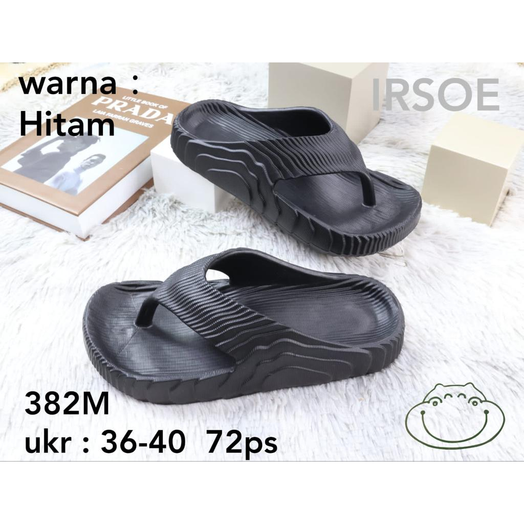 IR-382M Sandal Pria Jepit Remaja Dewasa Sandal Karet Polos Hitam Merek Irose Size 36-40