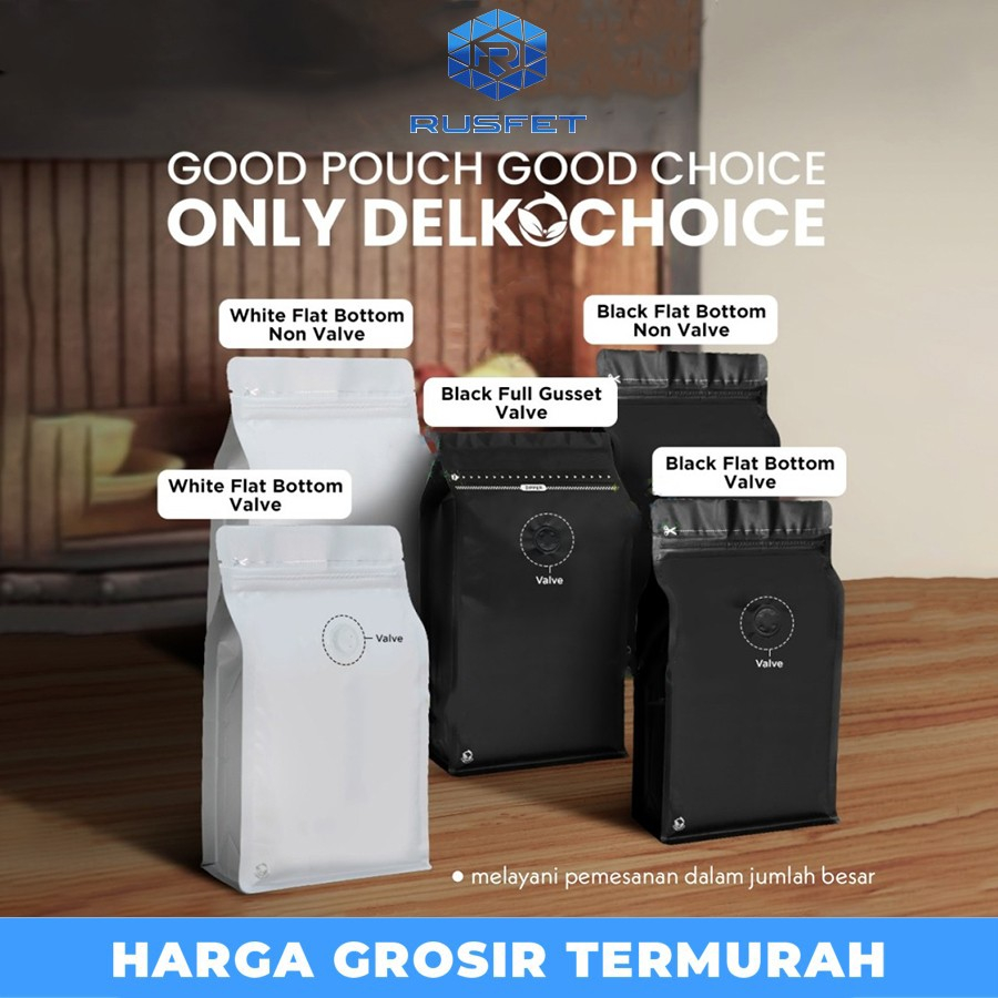 KEMASAN KOPI STANDING POUCH FLAT BOTTOM VALVE NON VALVE