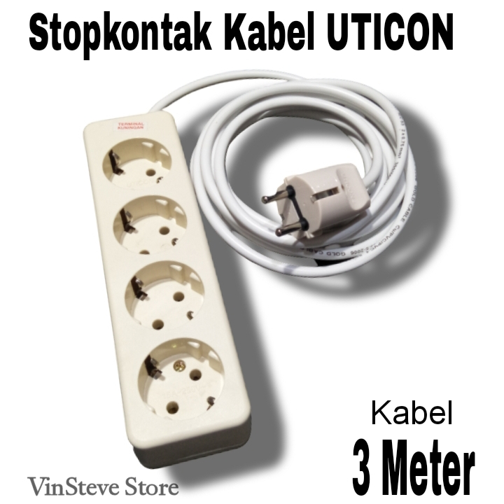 Stop Kontak Kabel UTICON 4 Lubang 3 Meter