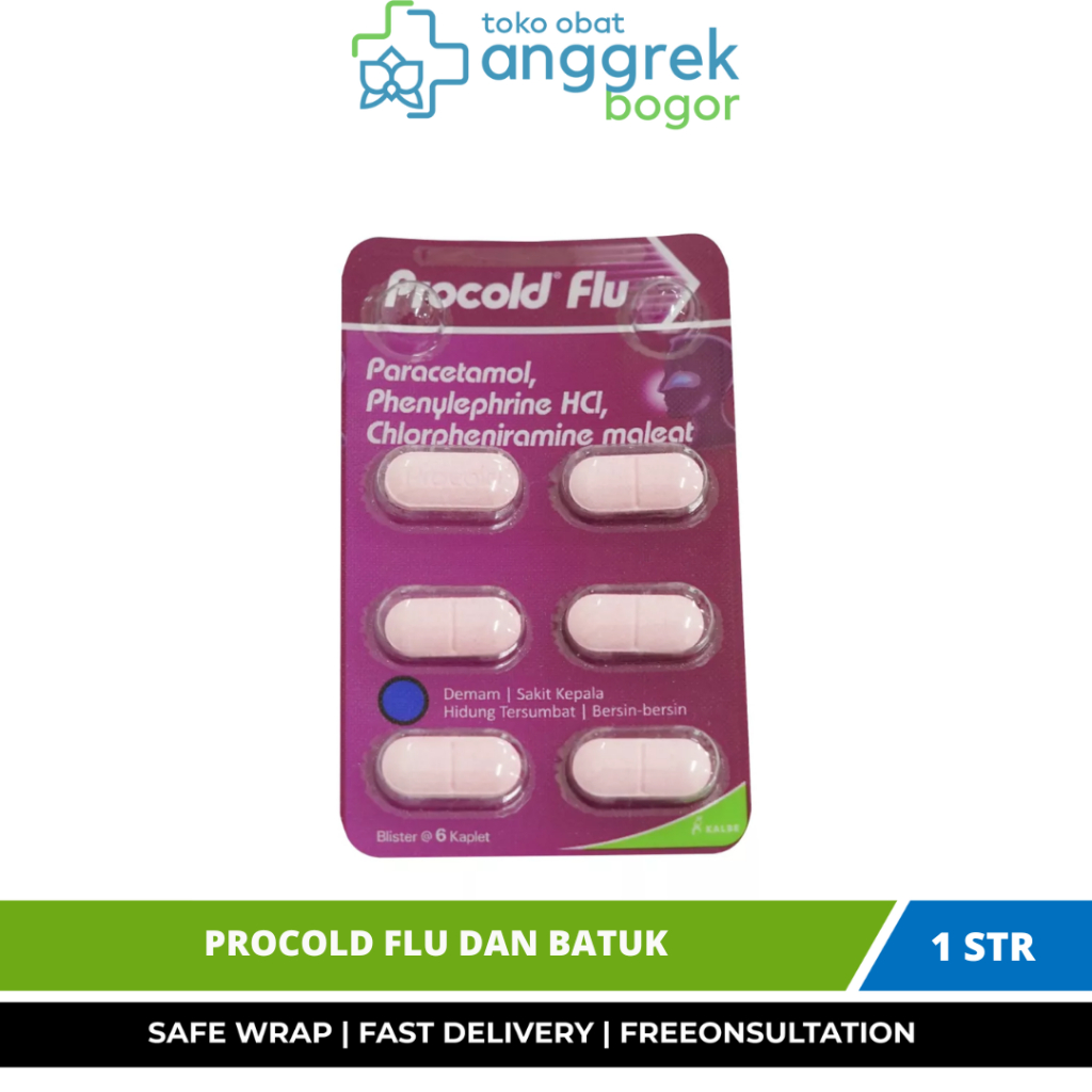PROCOLD FLU DAN BATUK/6 TABLET/OBAT UNTUK MERINGANKAN BATUK FLU/DEMAM/BERSIN BERSIN/HIDUNG TERSUMBAT