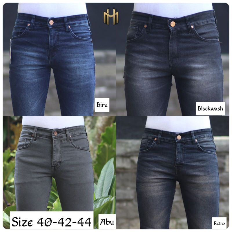 Sz 40-46 Celana Jeans Pria Skinny Jumbo Size Bahan Melar