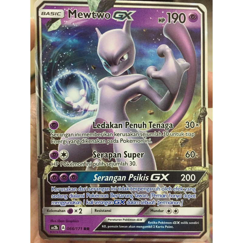 KARTU POKEMON MEWTWO GX RR INDONESIA HOLO NOT MINT