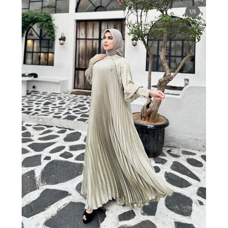 gamis dress plisket shimmer shellasaukia