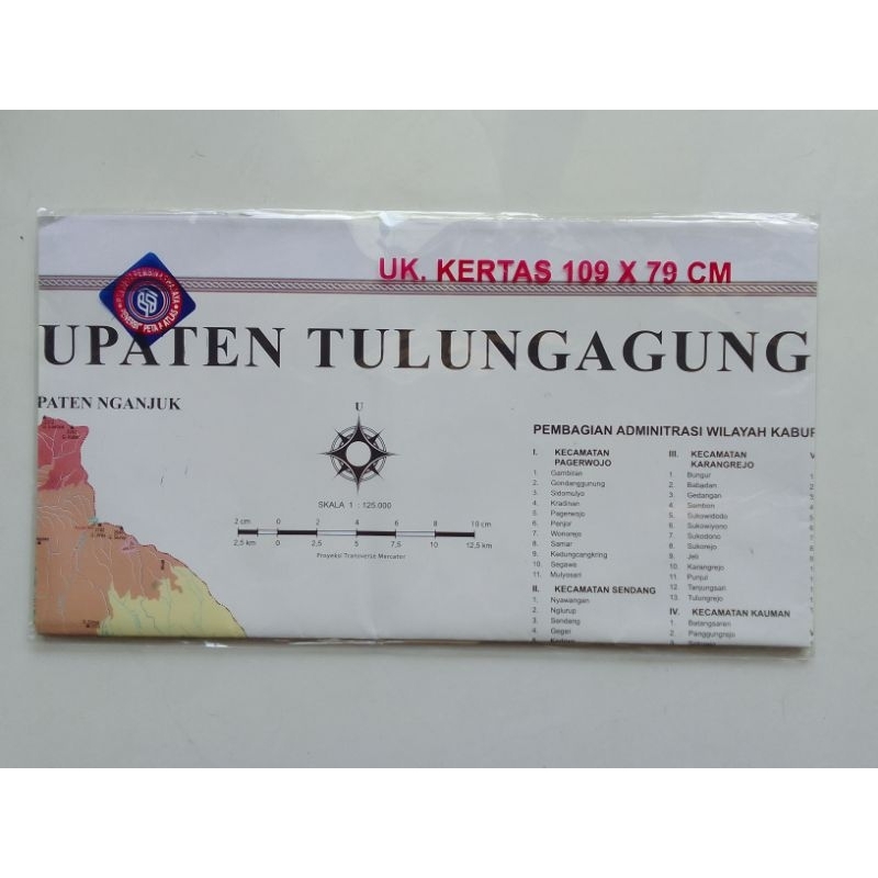 PETA KABUPATEN TULUNGAGUNG UKURAN 109x79cm