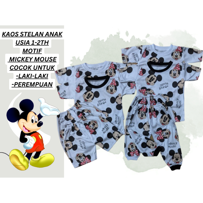 kaos stelan anak motif mickey mouse stelan laki laki dan perempuan