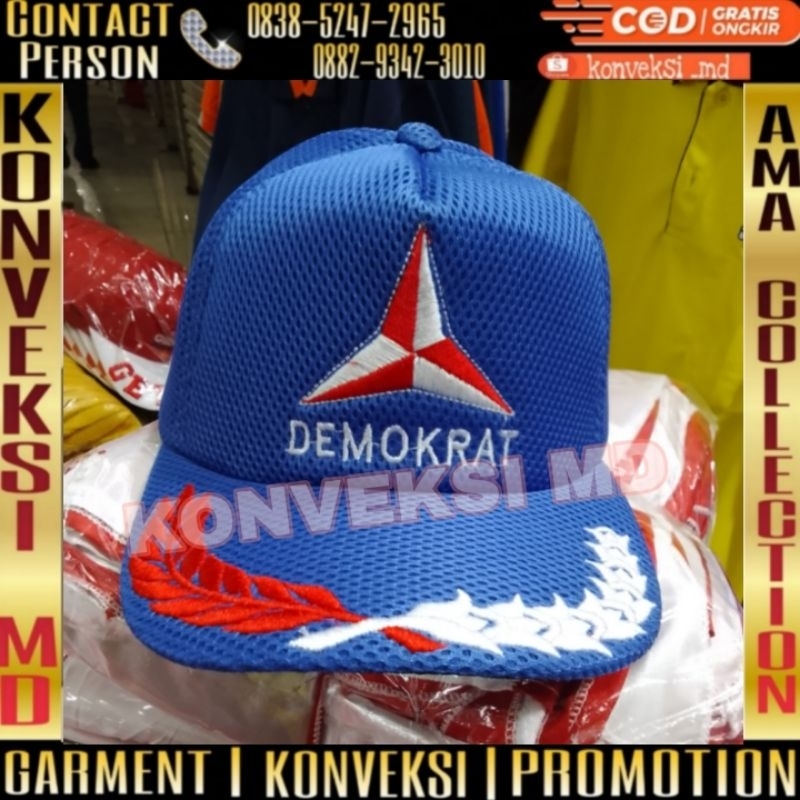 Topi jaring partai Demokrat full bordir/Topi jaring partai Demokrat full bordir