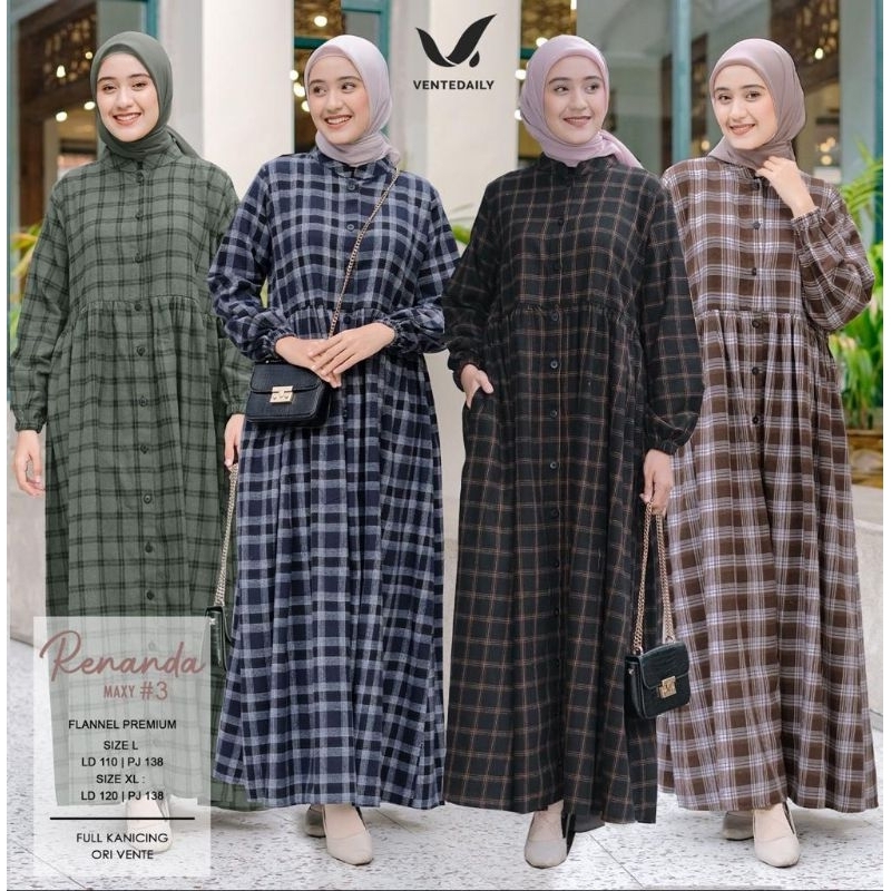 RENANDA MAXY // GAMIS WANITA MUSLIM // GAMIS LEBARAN VIRAL MOTIF // LINEN PREMIUM MOTIF KOTAK KOTAK 