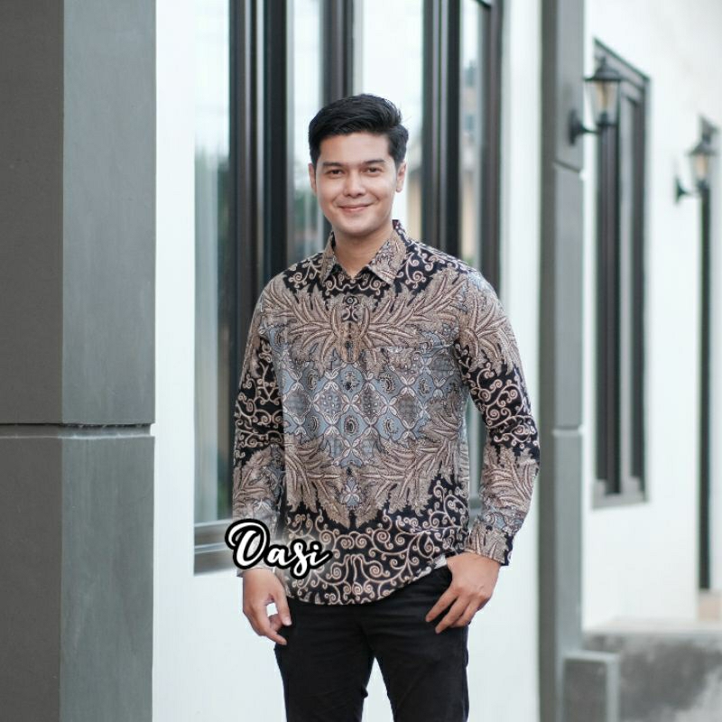 0BAJU KEMEJA BATIK PRIA SLIMFIT LENGAN PANJANG MEWAH SLIM FIT Keris kawung D345