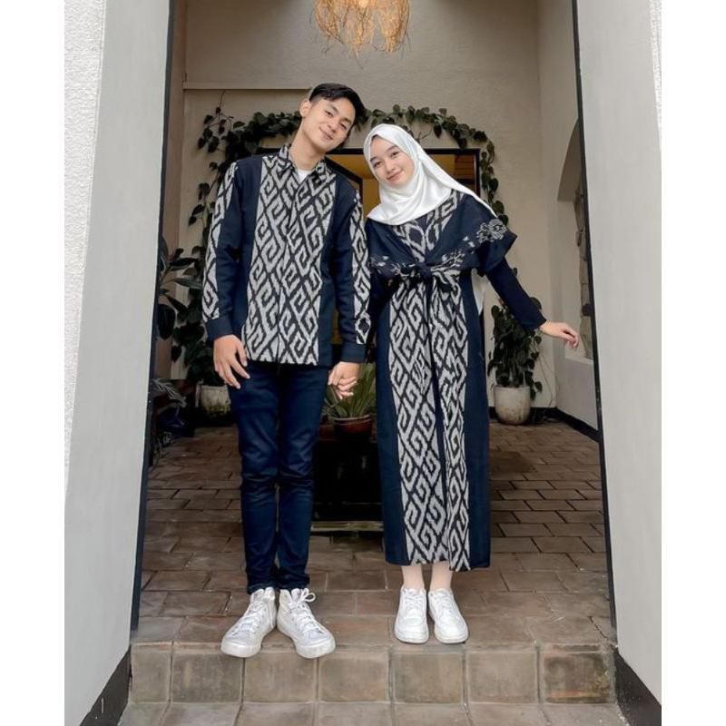 baju Couple pasangan tenun Couple dress  Clara - rania biru dongker  couple pasangan kekinian tenun 