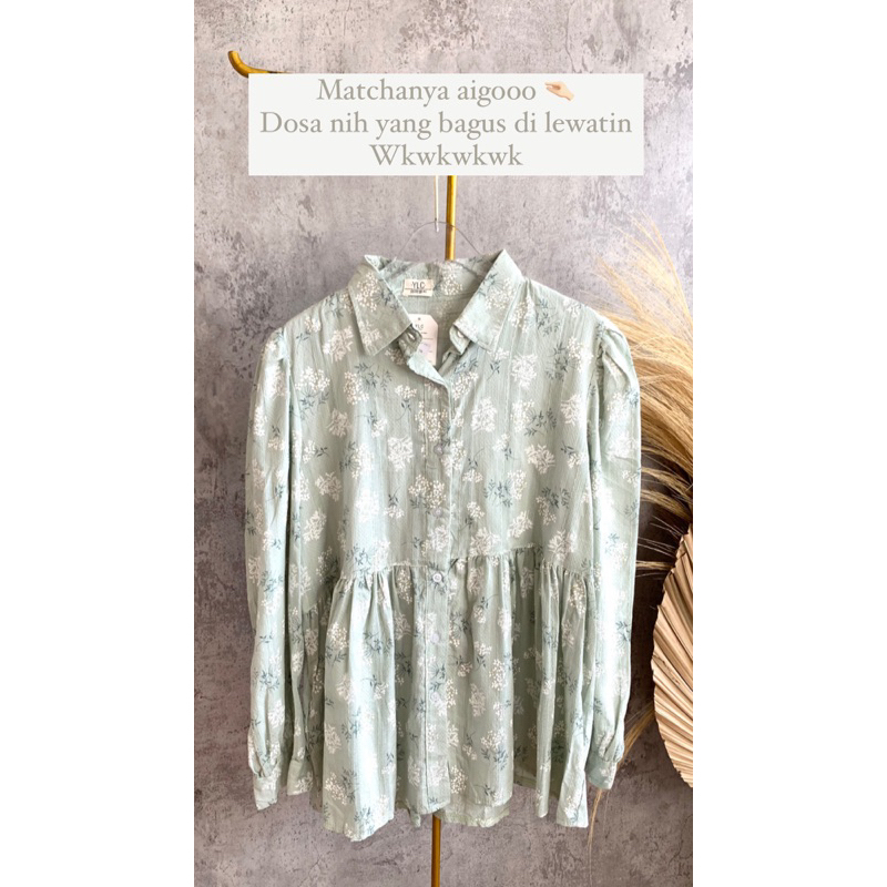 Claudia Flower Blouse |  Atasan kemeja premium emboss korea bkk kerja kantor