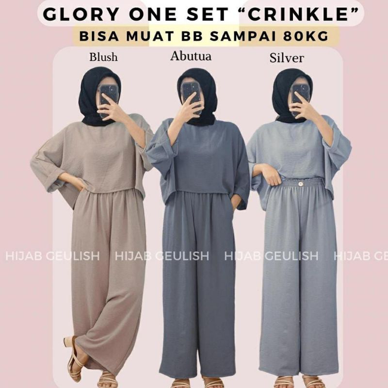 Glory one set crop top Crinkle / setelan wanita crinkle termurah