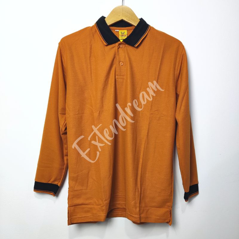 Kaos Polo Polos Shirts Distro Kerah Mustard Kuning Kunyit TDros Lengan Panjang