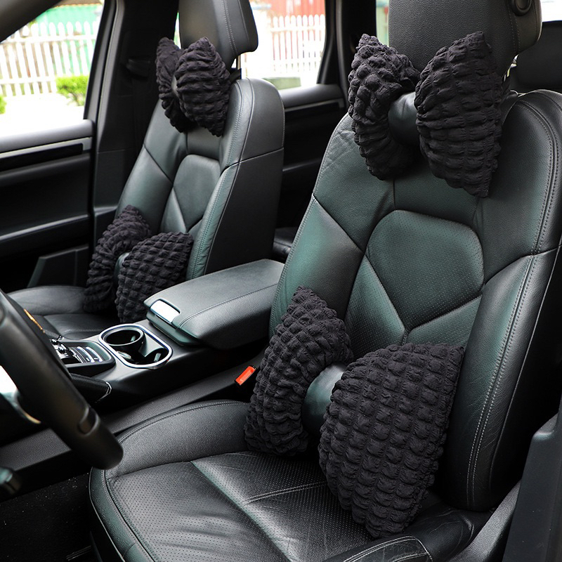 bantal headrest mobil sandaran kepala bentuk pita bunga lucu bantalan empuk premium berkualitas aksesoris mobil wanita pengemudi perempuan dekorasi cantik penyangga leher jok mobil BK01