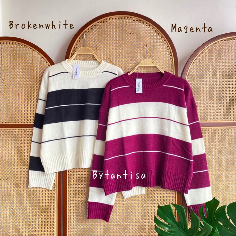 ATASAN RAJUT CROP RINSYI MOTIF GARIS