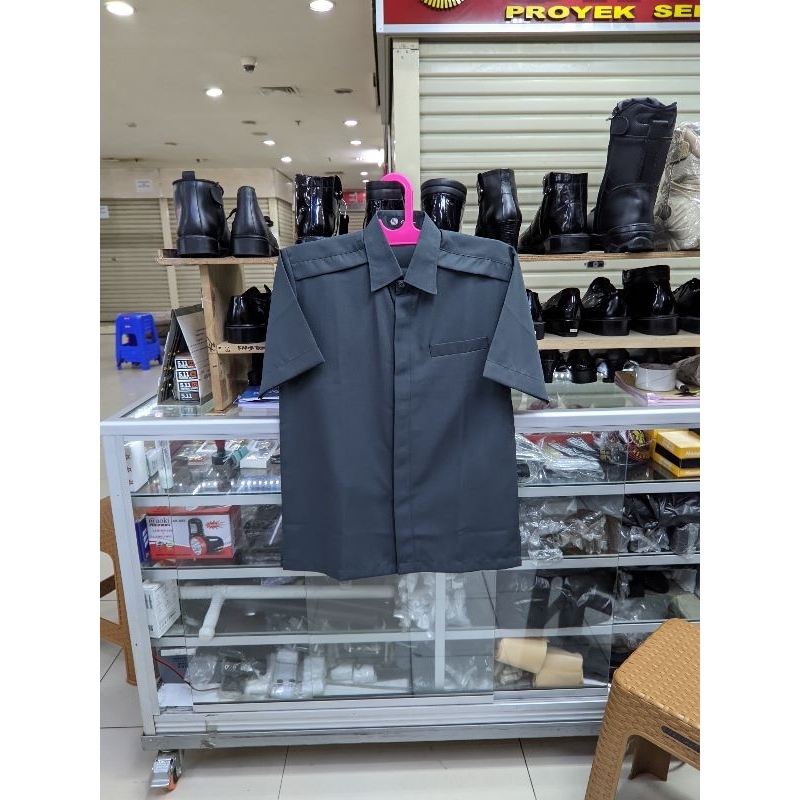 Setelan safari paspampres abu-abu pendek, seragam safari satpam warna abu-abu lengan pendek bahan se