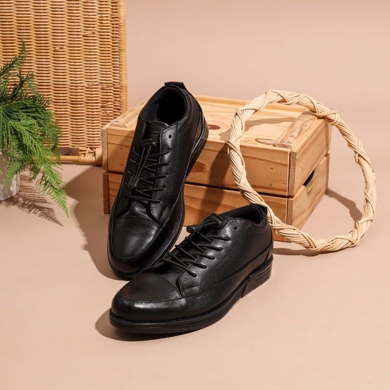 sepatu pantofel pria kulit asli sepatu kerja tali serut elastis simple Flavio Boston