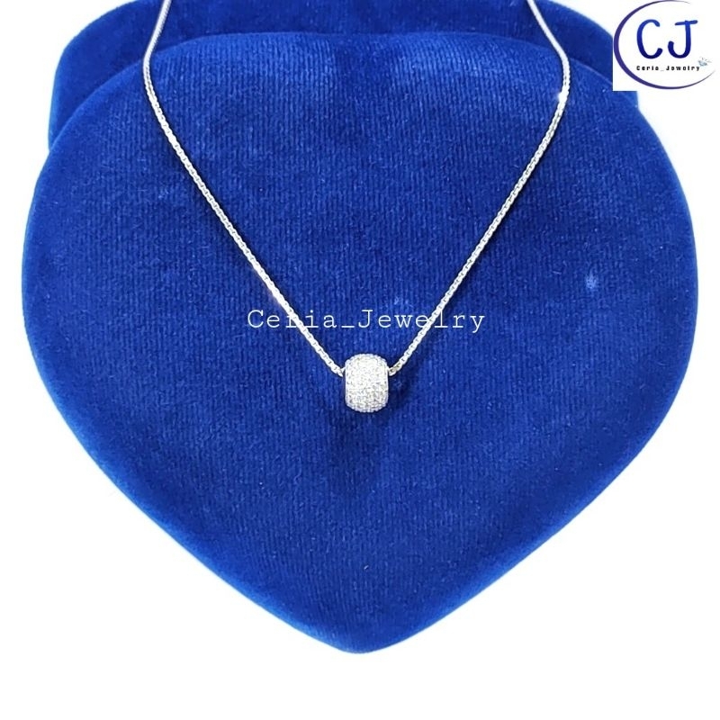 Kalung Perak Wanita Silver Asli 925 Lapis Emas Putih Model Italy Liontin Bandul Bola Diskobal - Perhiasan Perak Asli