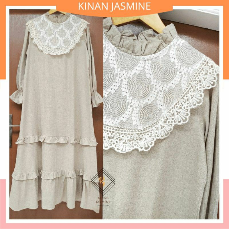 BAJU GAMIS DRESS LINEN VERSACE Renda Akar Kerancang Premium Kimiko Raya Series Article Wanita Dewasa