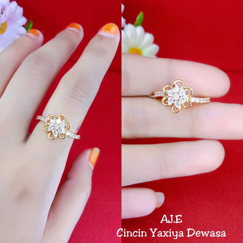 cincin bunga zicron lapis emas 18k