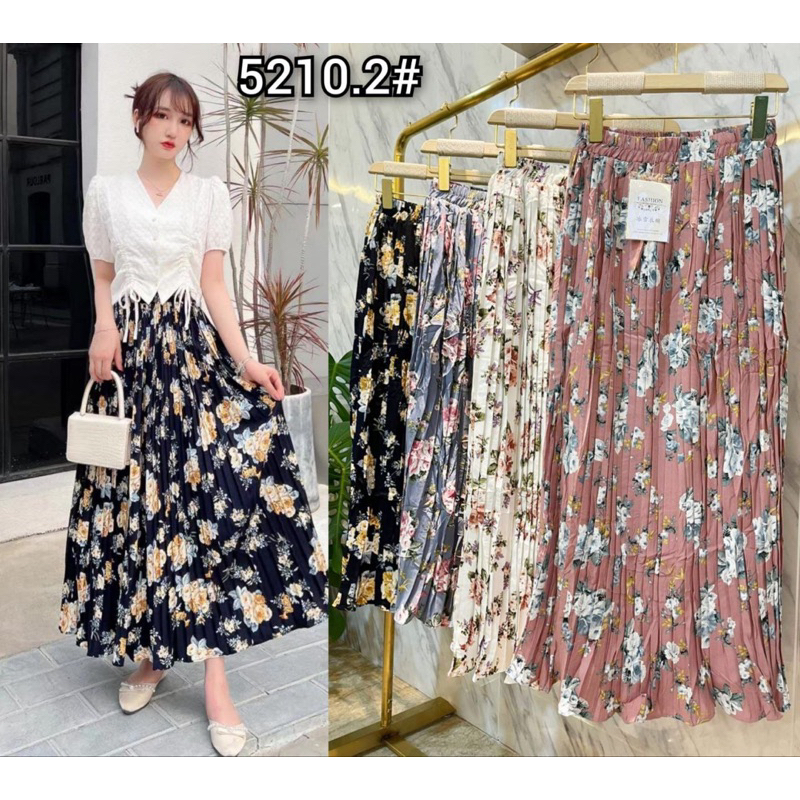 Maxi Korean Chiffon Umbrella Flower Pleated Skirt Import Premium ( Rok Prisket Bunga Payung )