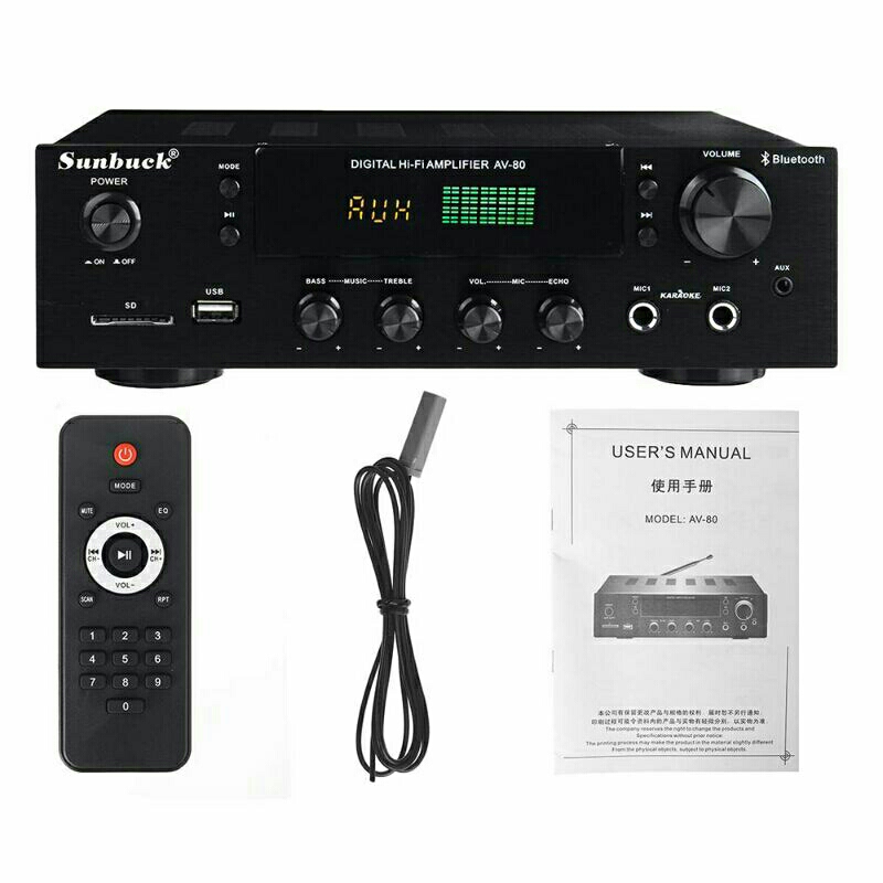 Sunbuck Audio Amplifier Bluetooth EQ Karaoke Home Theater FM Radio 2000W AV-80