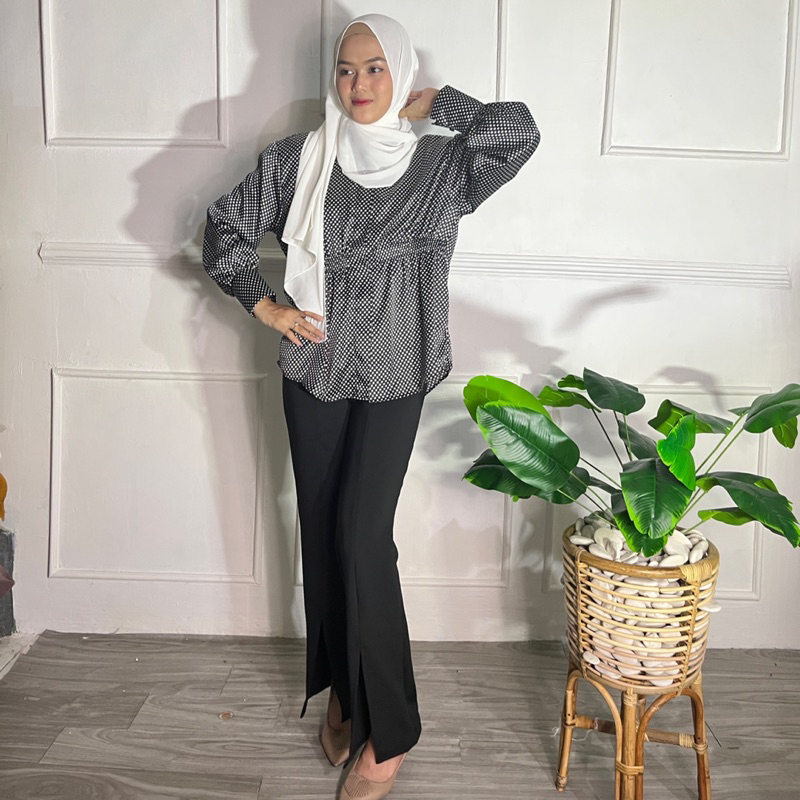 JIFAT - KALEENA TOP - ATASAN SATIN PREMIUM MOTIF - KEMEJA WANITA SATIN PREMIUM