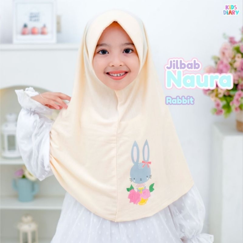 Jilbab anak pet naura sablon hewan lucu by kids diary bahan kaos lembut adem usia 1 sampai 5 tahun