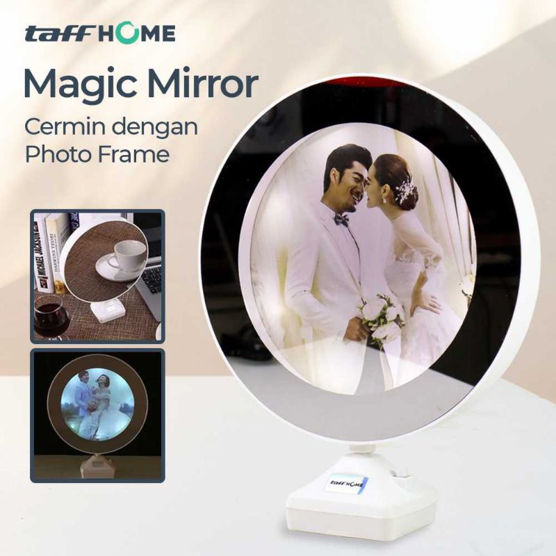 Cermin Aesthetic Kaca Rias Make Up Berdiri Lampu LED Magic dengan Photo Frame TaffHOME