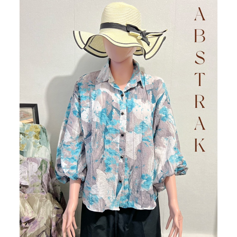 Atasan Kemeja Oversized Wanita Import Premium Quality Motif Abstrak