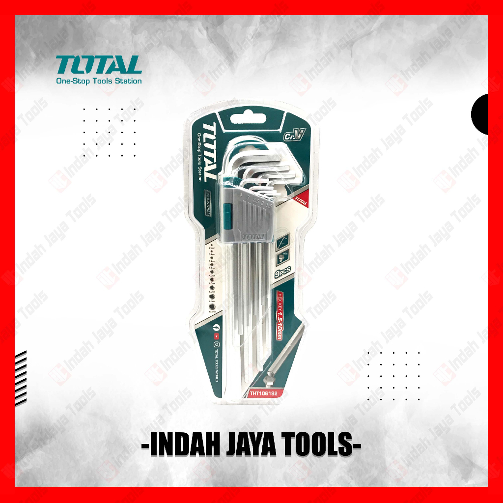 TOTAL THT106192 Kunci L Set 9 Pcs Extra Long PANJANG - Hex Key Cr-V