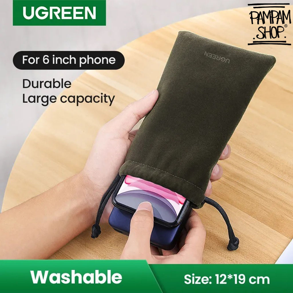 UGREEN ORIGINAL Pouch Storage 19 x 12 CM 6&quot; Inch Bag Tas Gadget Kecil Handphone Powerbank HP Phone Travel Organizer Drawstring Ori