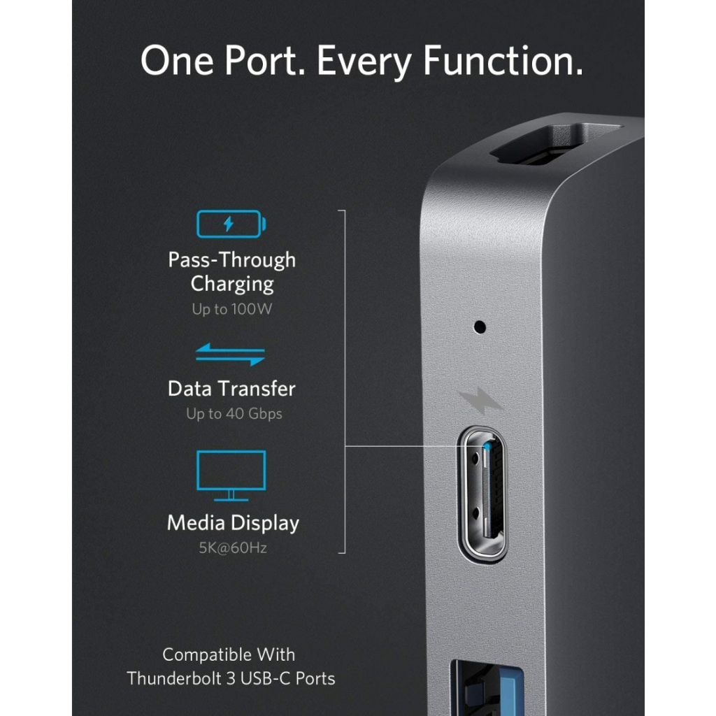Anker USB-C Hub 7 in 1 USB 3.0 PD HDMI SD Card Macbook Pro Air - A8371